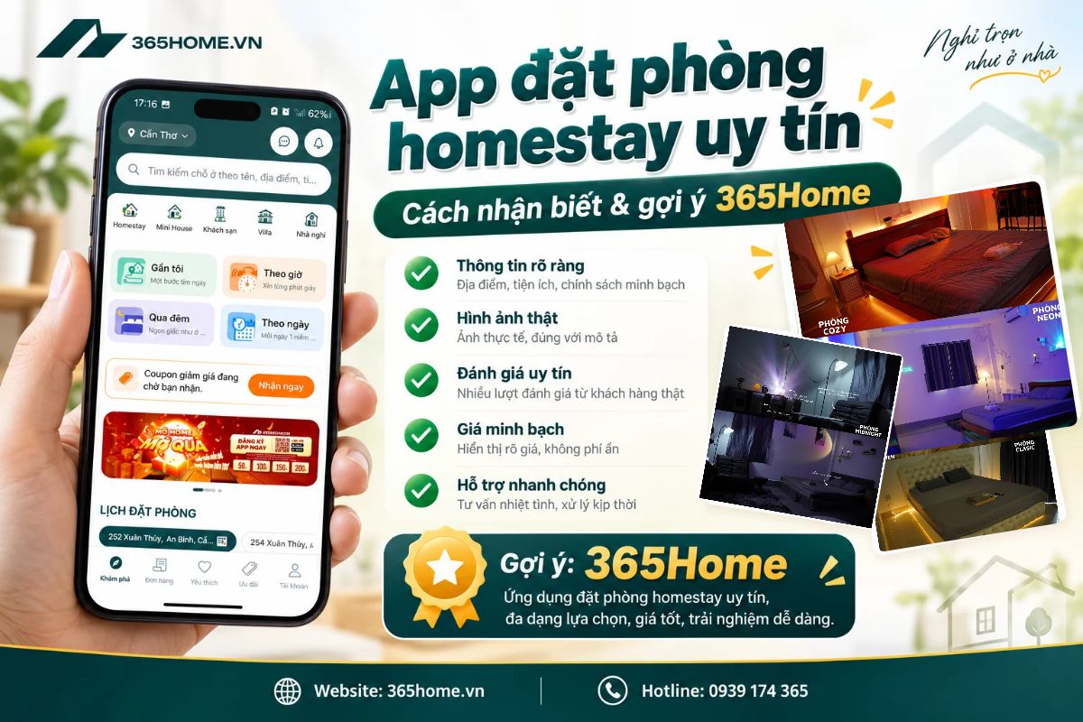 App đặt phòng homestay uy tín: Cách nhận biết & gợi ý 365
