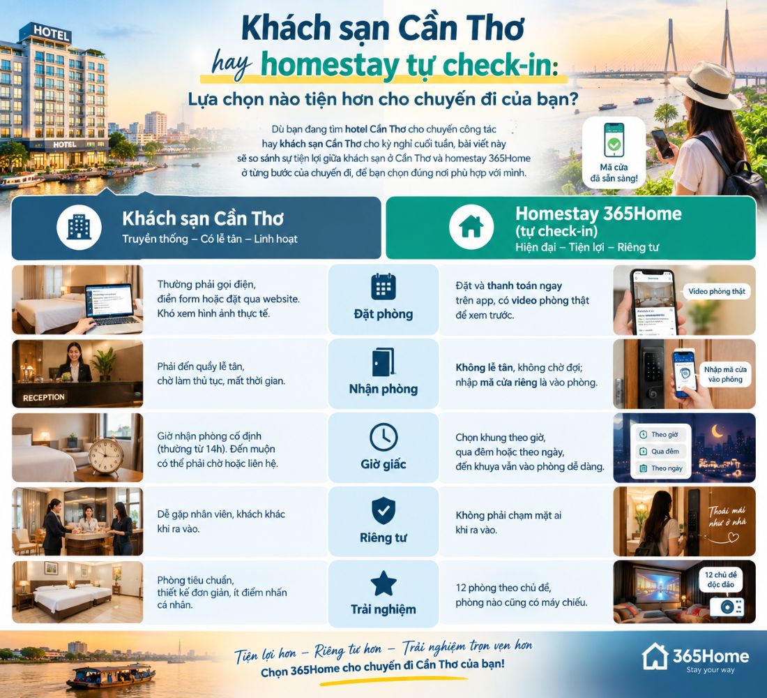 khách sạn Cần Thơ hay homestay tự check-in 365Home tiện hơn