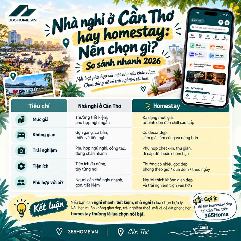 nhà nghỉ ở Cần Thơ hay homestay nên chọn gì
