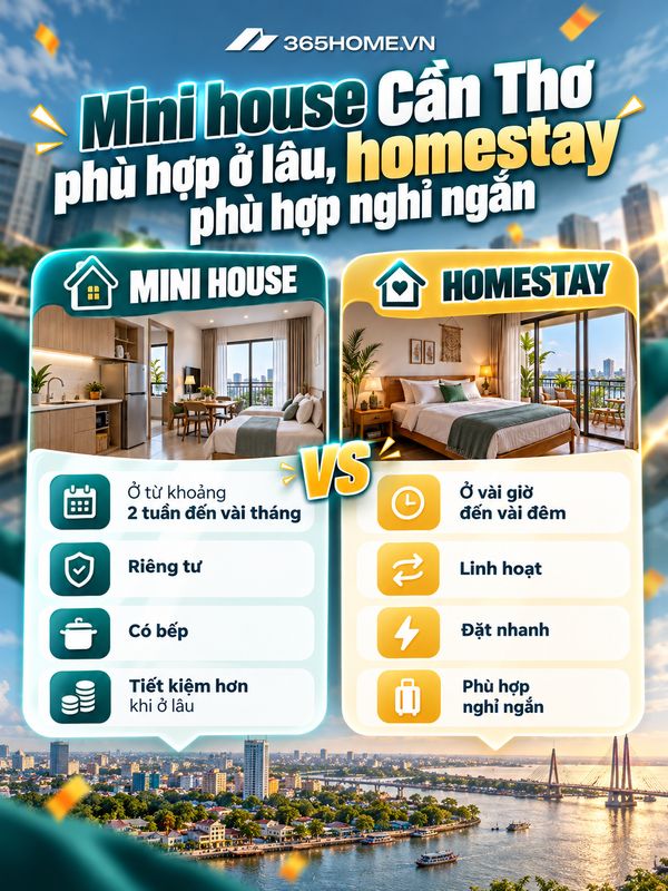 mini house Cần Thơ so sánh với homestay